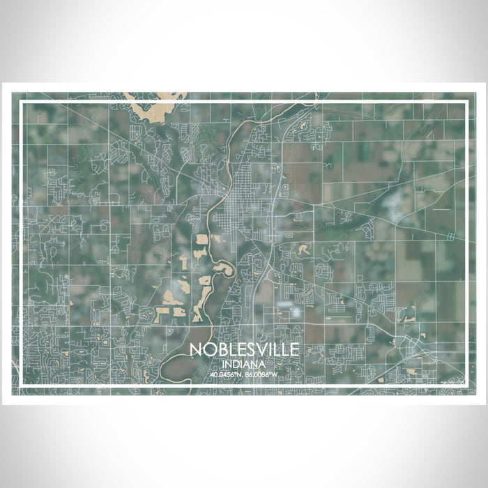 Noblesville Indiana Map Print Landscape Orientation in Afternoon Style With Shaded Background