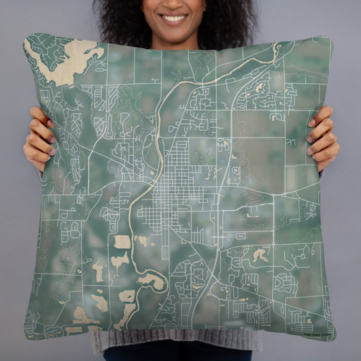 Person holding 22x22 Custom Noblesville Indiana Map Throw Pillow in Afternoon