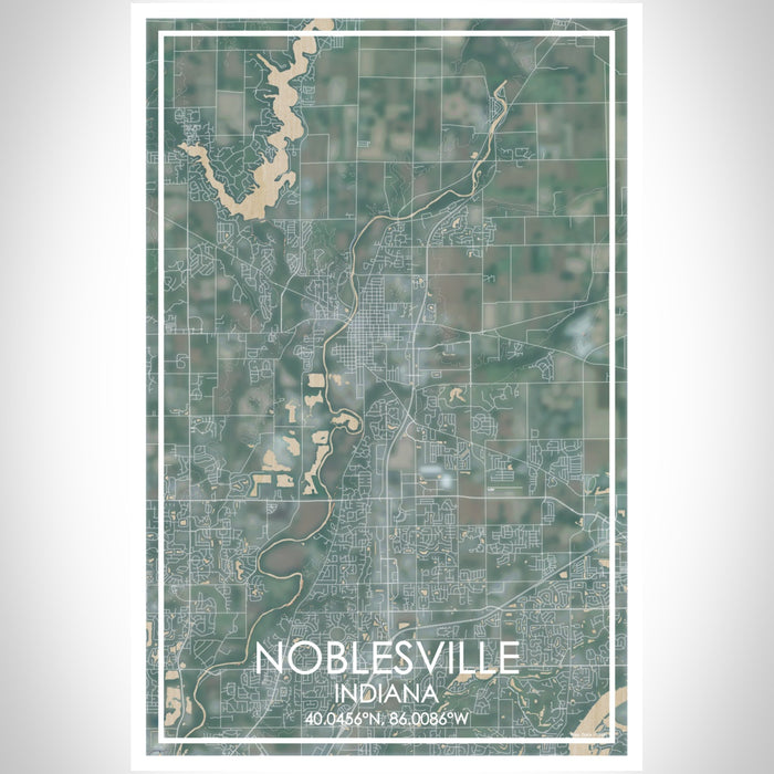 Noblesville Indiana Map Print Portrait Orientation in Afternoon Style With Shaded Background