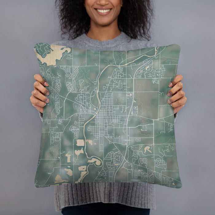 Person holding 18x18 Custom Noblesville Indiana Map Throw Pillow in Afternoon