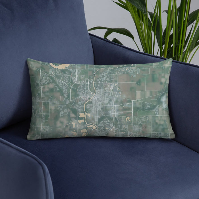 Custom Noblesville Indiana Map Throw Pillow in Afternoon on Blue Colored Chair