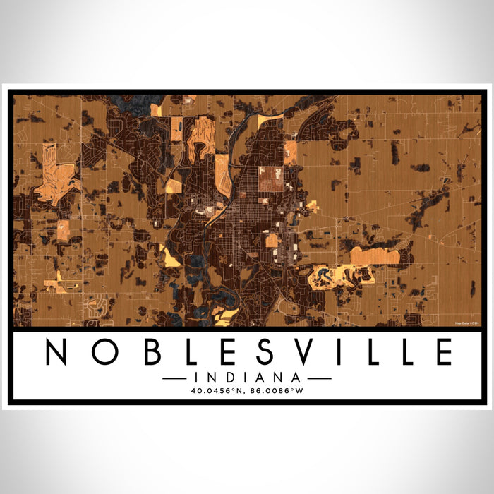 Noblesville Indiana Map Print Landscape Orientation in Ember Style With Shaded Background