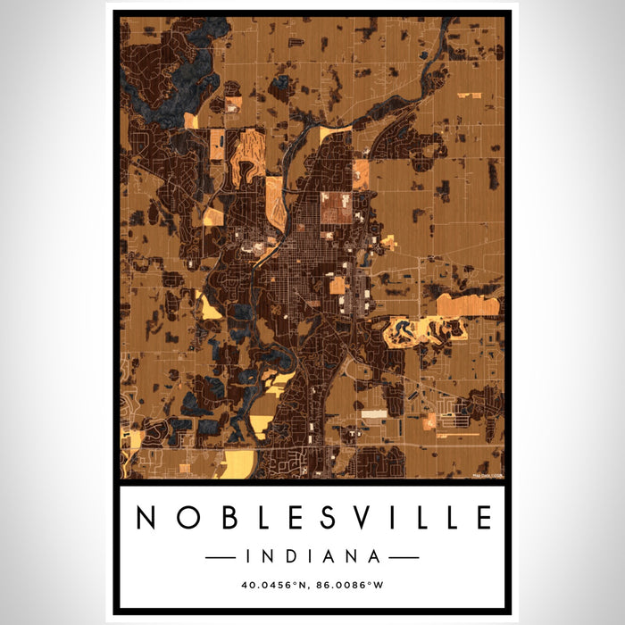 Noblesville Indiana Map Print Portrait Orientation in Ember Style With Shaded Background