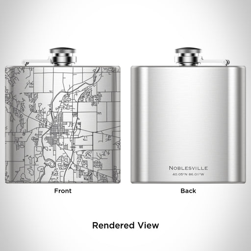 Rendered View of Noblesville Indiana Map Engraving on 6oz Stainless Steel Flask