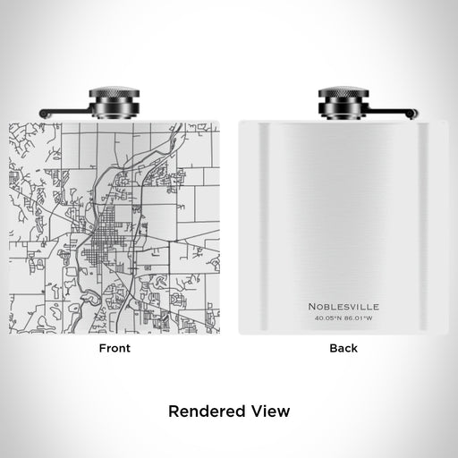 Rendered View of Noblesville Indiana Map Engraving on 6oz Stainless Steel Flask in White
