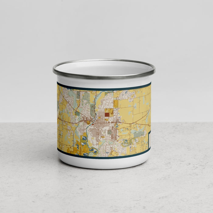 Front View Custom Noblesville Indiana Map Enamel Mug in Woodblock