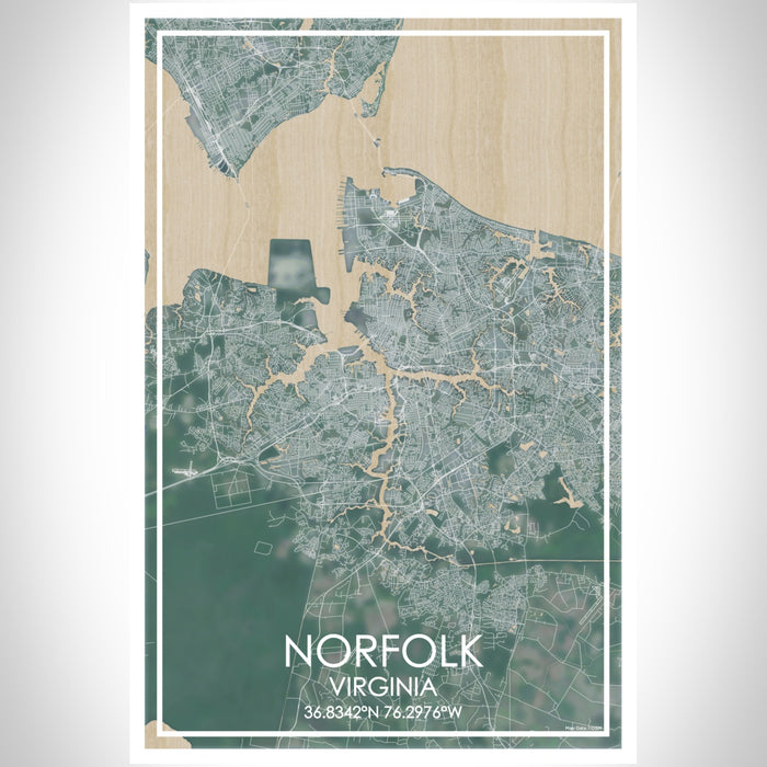Norfolk Virginia Map Print Portrait Orientation in Afternoon Style With Shaded Background