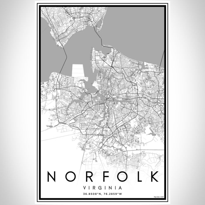 Norfolk Virginia Map Print Portrait Orientation in Classic Style With Shaded Background