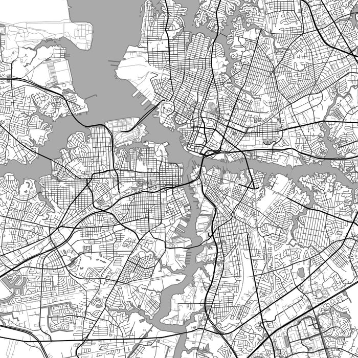 Norfolk Virginia Map Print in Classic Style Zoomed In Close Up Showing Details