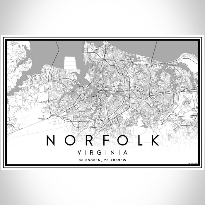 Norfolk Virginia Map Print Landscape Orientation in Classic Style With Shaded Background