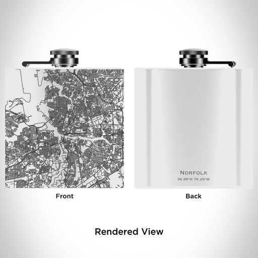 Rendered View of Norfolk Virginia Map Engraving on 6oz Stainless Steel Flask in White