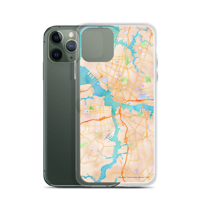 Custom Norfolk Virginia Map Phone Case in Watercolor on Table with Laptop and Plant