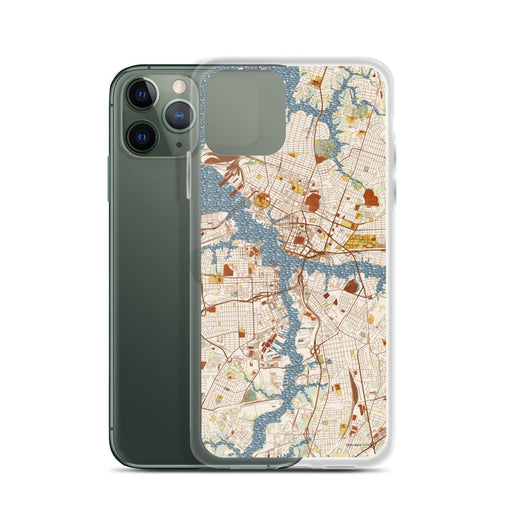 Custom Norfolk Virginia Map Phone Case in Woodblock on Table with Laptop and Plant
