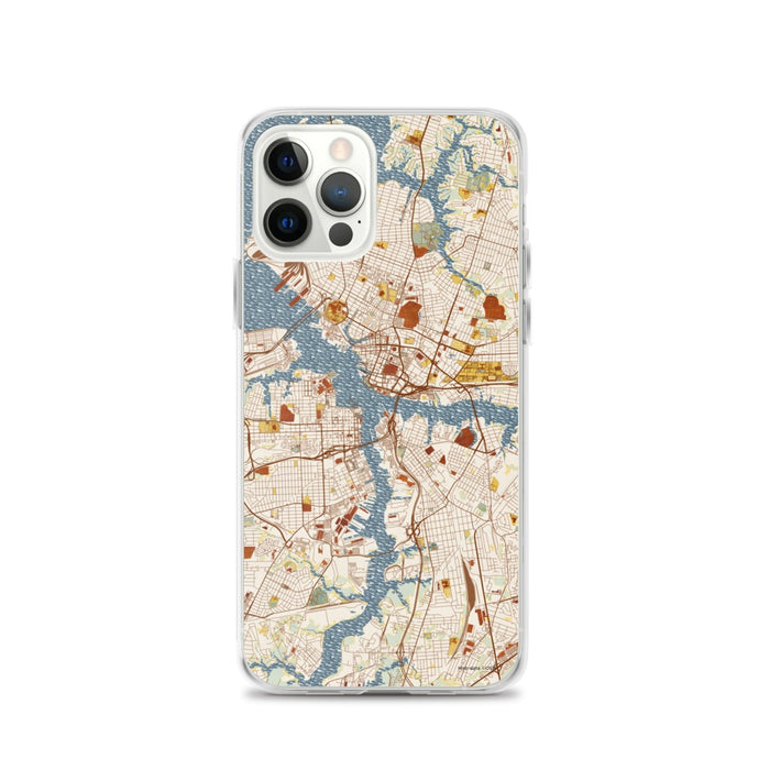 Custom Norfolk Virginia Map iPhone 12 Pro Phone Case in Woodblock