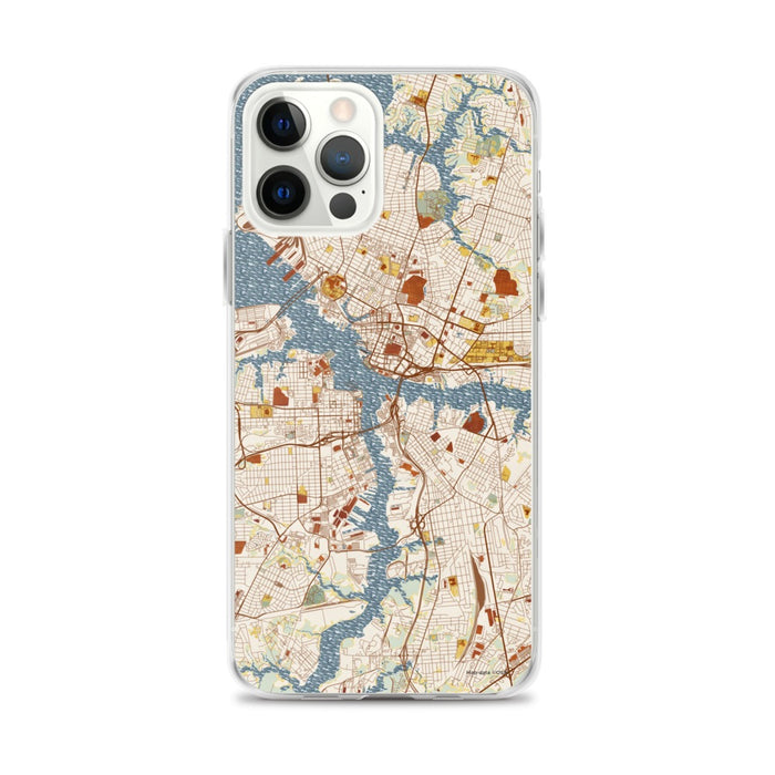 Custom Norfolk Virginia Map iPhone 12 Pro Max Phone Case in Woodblock
