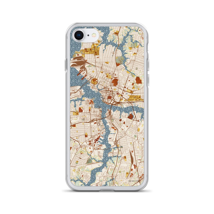 Custom Norfolk Virginia Map iPhone SE Phone Case in Woodblock