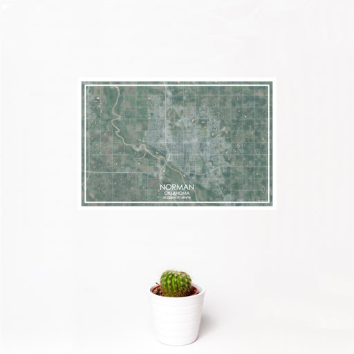 12x18 Norman Oklahoma Map Print Landscape Orientation in Afternoon Style With Small Cactus Plant in White Planter