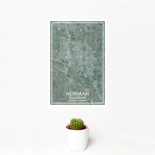 12x18 Norman Oklahoma Map Print Portrait Orientation in Afternoon Style With Small Cactus Plant in White Planter