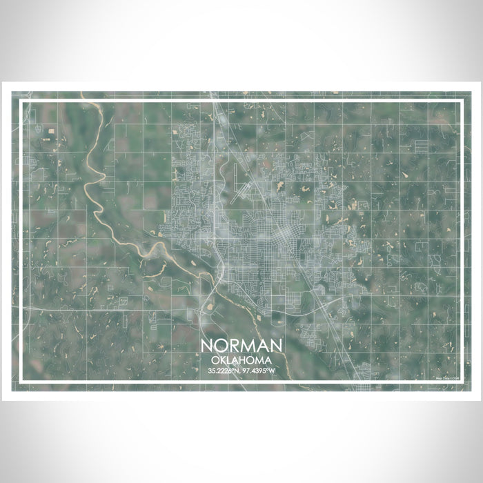 Norman Oklahoma Map Print Landscape Orientation in Afternoon Style With Shaded Background