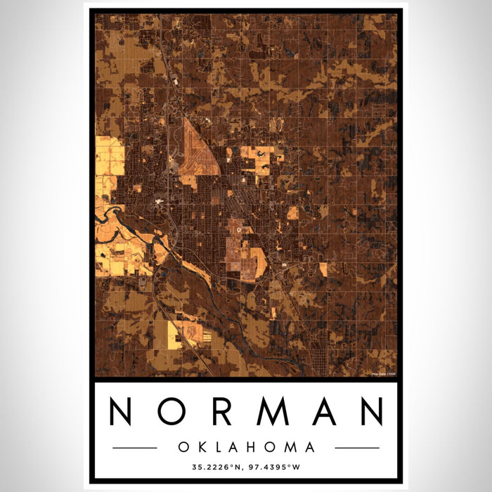 Norman Oklahoma Map Print Portrait Orientation in Ember Style With Shaded Background