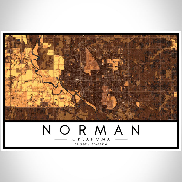 Norman Oklahoma Map Print Landscape Orientation in Ember Style With Shaded Background