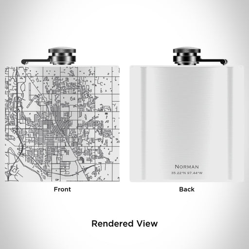 Rendered View of Norman Oklahoma Map Engraving on 6oz Stainless Steel Flask in White