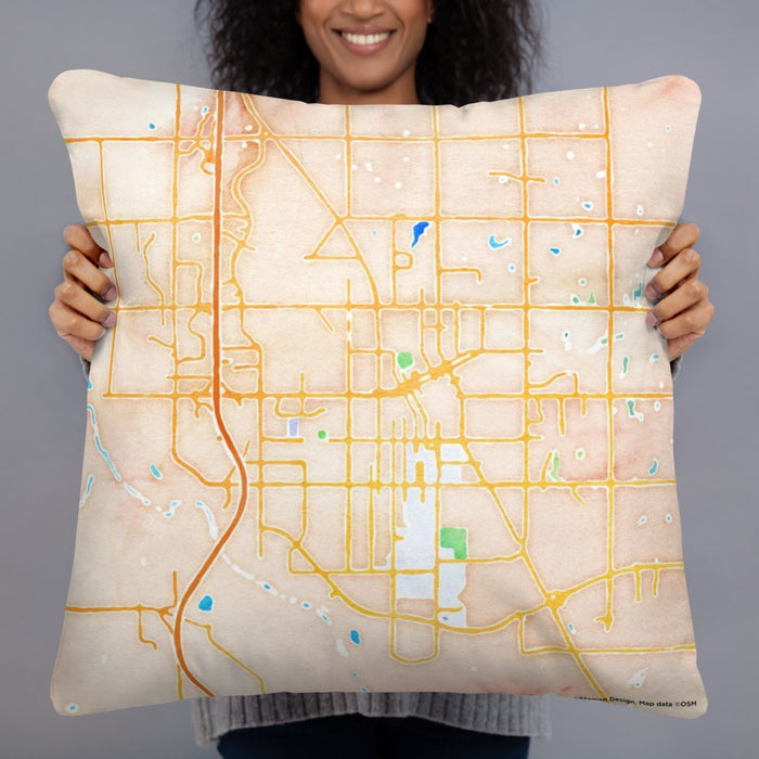 Person holding 22x22 Custom Norman Oklahoma Map Throw Pillow in Watercolor