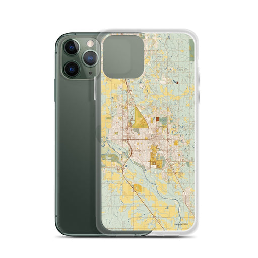 Custom Norman Oklahoma Map Phone Case in Woodblock on Table with Laptop and Plant