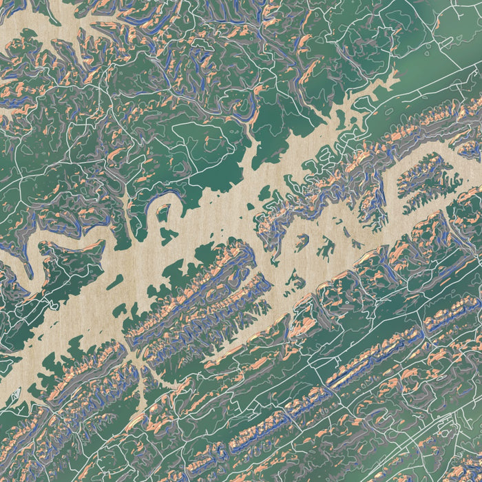 Norris Lake Tennessee Map Print in Afternoon Style Zoomed In Close Up Showing Details