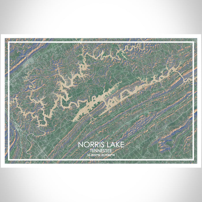 Norris Lake Tennessee Map Print Landscape Orientation in Afternoon Style With Shaded Background