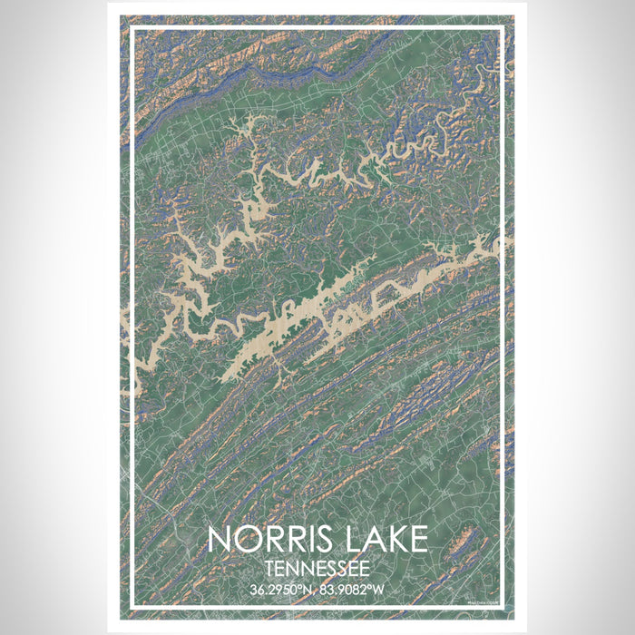 Norris Lake Tennessee Map Print Portrait Orientation in Afternoon Style With Shaded Background