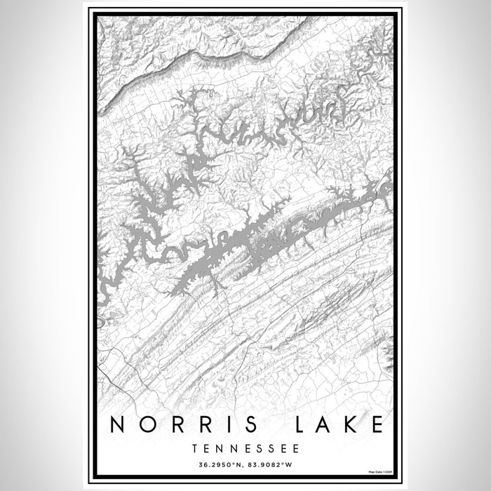 Norris Lake Tennessee Map Print Portrait Orientation in Classic Style With Shaded Background