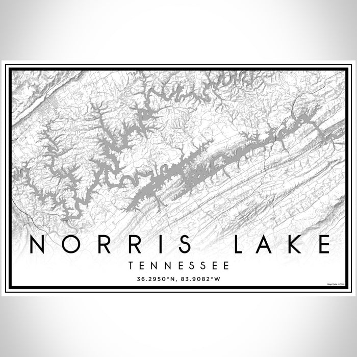 Norris Lake Tennessee Map Print Landscape Orientation in Classic Style With Shaded Background