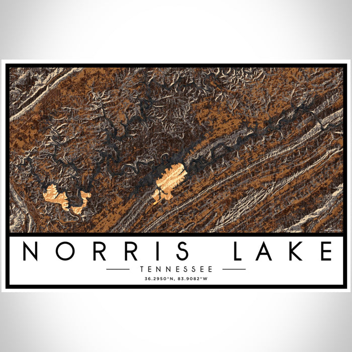 Norris Lake Tennessee Map Print Landscape Orientation in Ember Style With Shaded Background