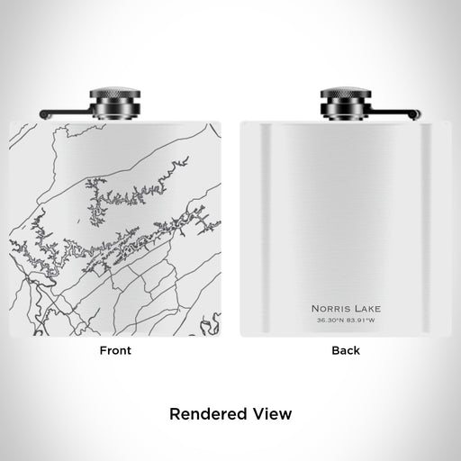Rendered View of Norris Lake Tennessee Map Engraving on 6oz Stainless Steel Flask in White