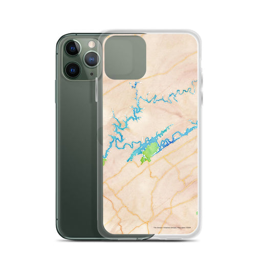 Custom Norris Lake Tennessee Map Phone Case in Watercolor on Table with Laptop and Plant