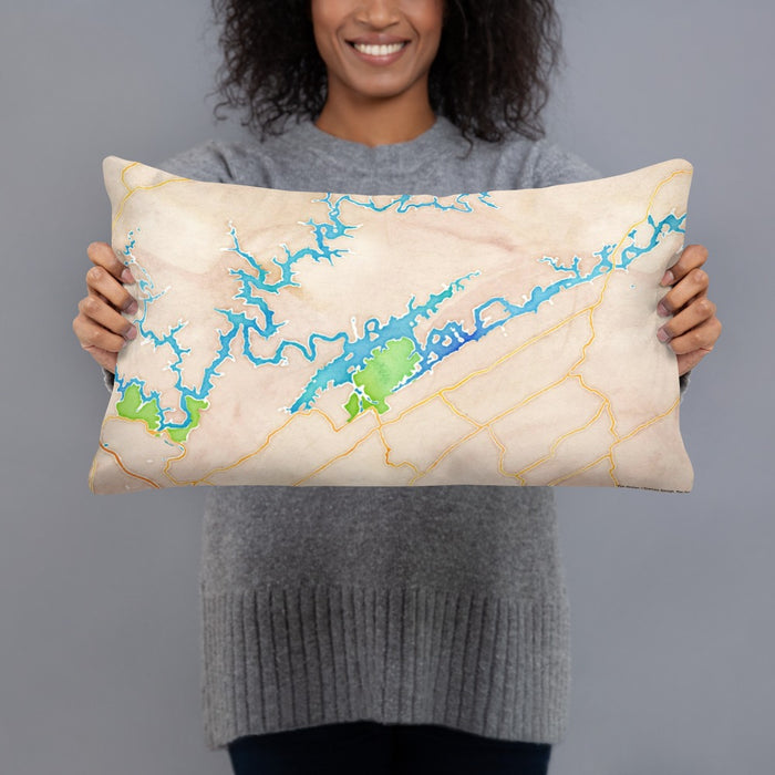 Person holding 20x12 Custom Norris Lake Tennessee Map Throw Pillow in Watercolor