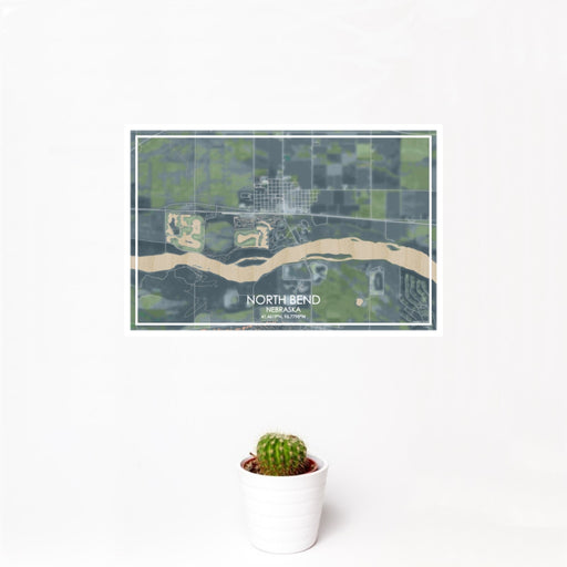 12x18 North Bend Nebraska Map Print Landscape Orientation in Afternoon Style With Small Cactus Plant in White Planter