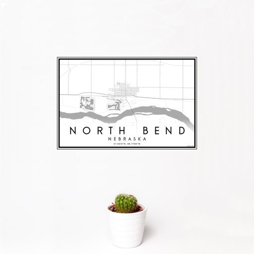 12x18 North Bend Nebraska Map Print Landscape Orientation in Classic Style With Small Cactus Plant in White Planter