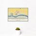 12x18 North Bend Nebraska Map Print Landscape Orientation in Woodblock Style With Small Cactus Plant in White Planter