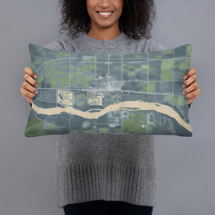 Person holding 20x12 Custom North Bend Nebraska Map Throw Pillow in Afternoon