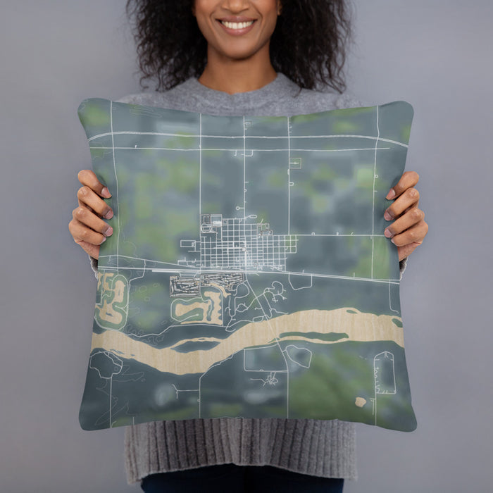 Person holding 18x18 Custom North Bend Nebraska Map Throw Pillow in Afternoon