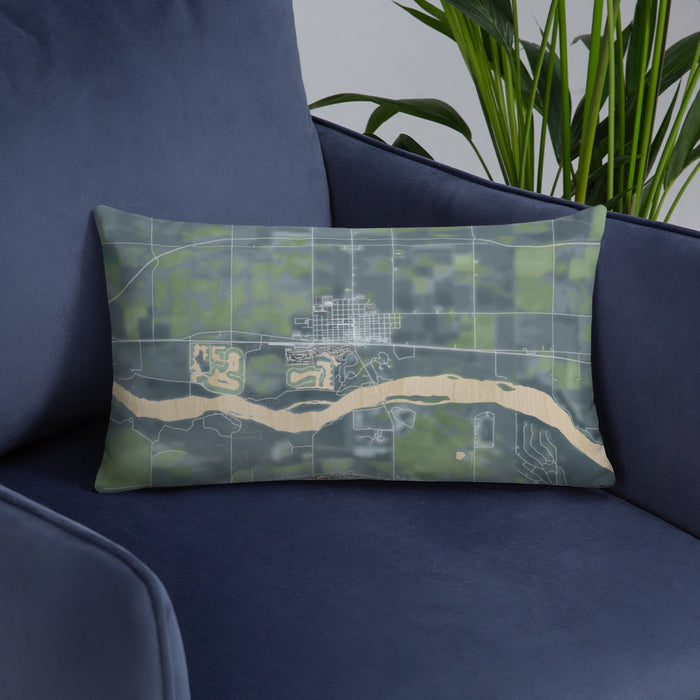 Custom North Bend Nebraska Map Throw Pillow in Afternoon on Blue Colored Chair