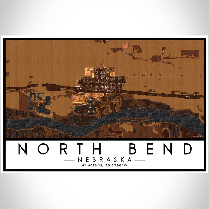 North Bend Nebraska Map Print Landscape Orientation in Ember Style With Shaded Background
