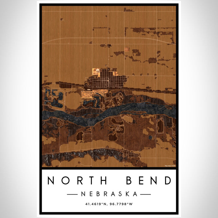 North Bend Nebraska Map Print Portrait Orientation in Ember Style With Shaded Background