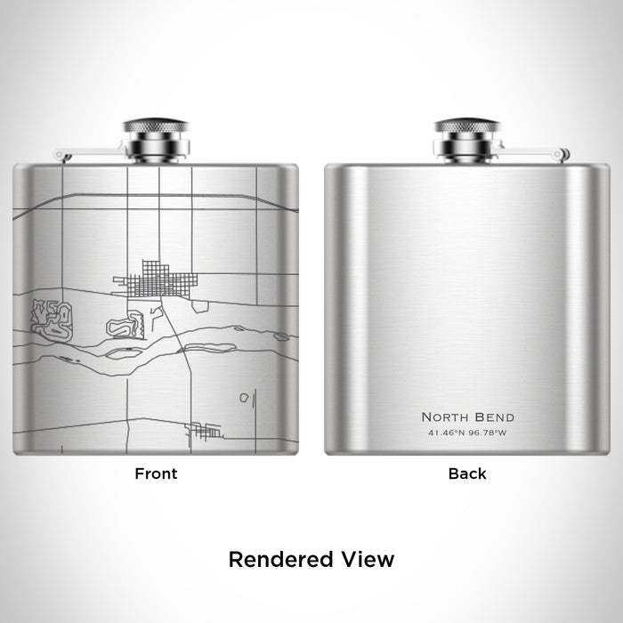 Rendered View of North Bend Nebraska Map Engraving on 6oz Stainless Steel Flask