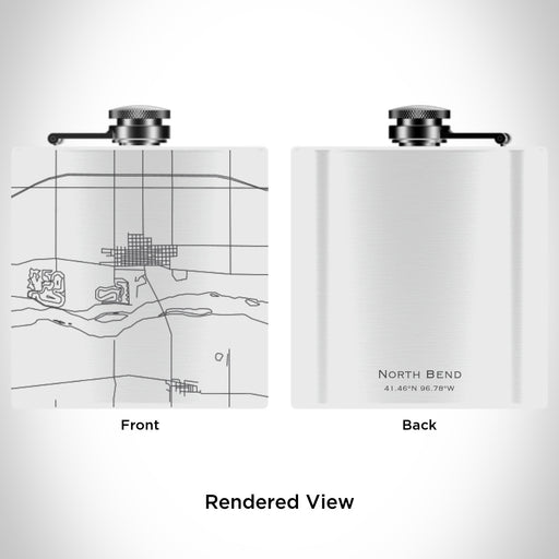Rendered View of North Bend Nebraska Map Engraving on 6oz Stainless Steel Flask in White
