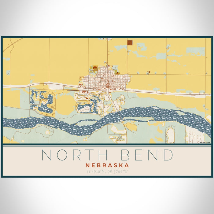 North Bend Nebraska Map Print Landscape Orientation in Woodblock Style With Shaded Background