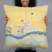 Person holding 22x22 Custom North Bend Nebraska Map Throw Pillow in Woodblock