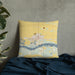 Custom North Bend Nebraska Map Throw Pillow in Woodblock on Bedding Against Wall